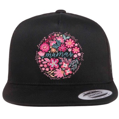 Boho Floral Mama She Is Mom Mothers Day Flat Bill Trucker Hat