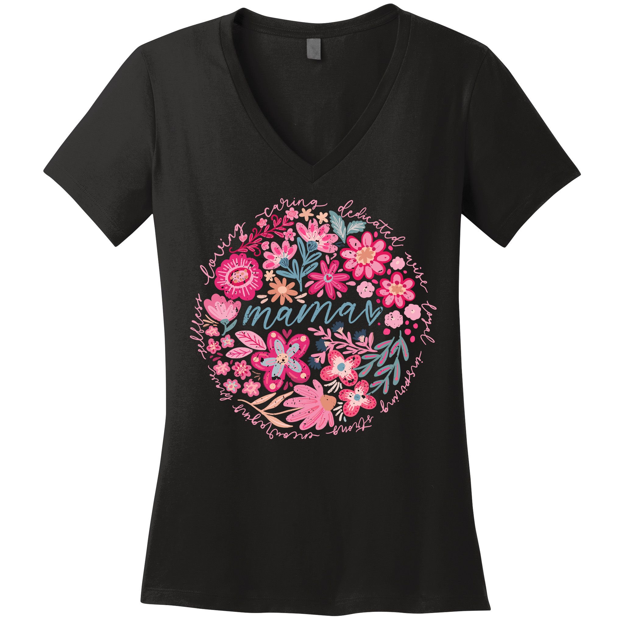 Boho Floral Mama She Is Mom Mothers Day Women's V-Neck T-Shirt