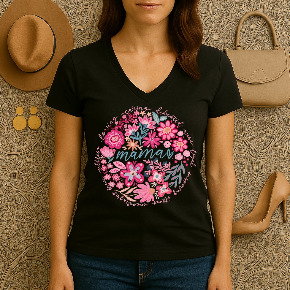 Boho Floral Mama She Is Mom Mothers Day Women's V-Neck T-Shirt
