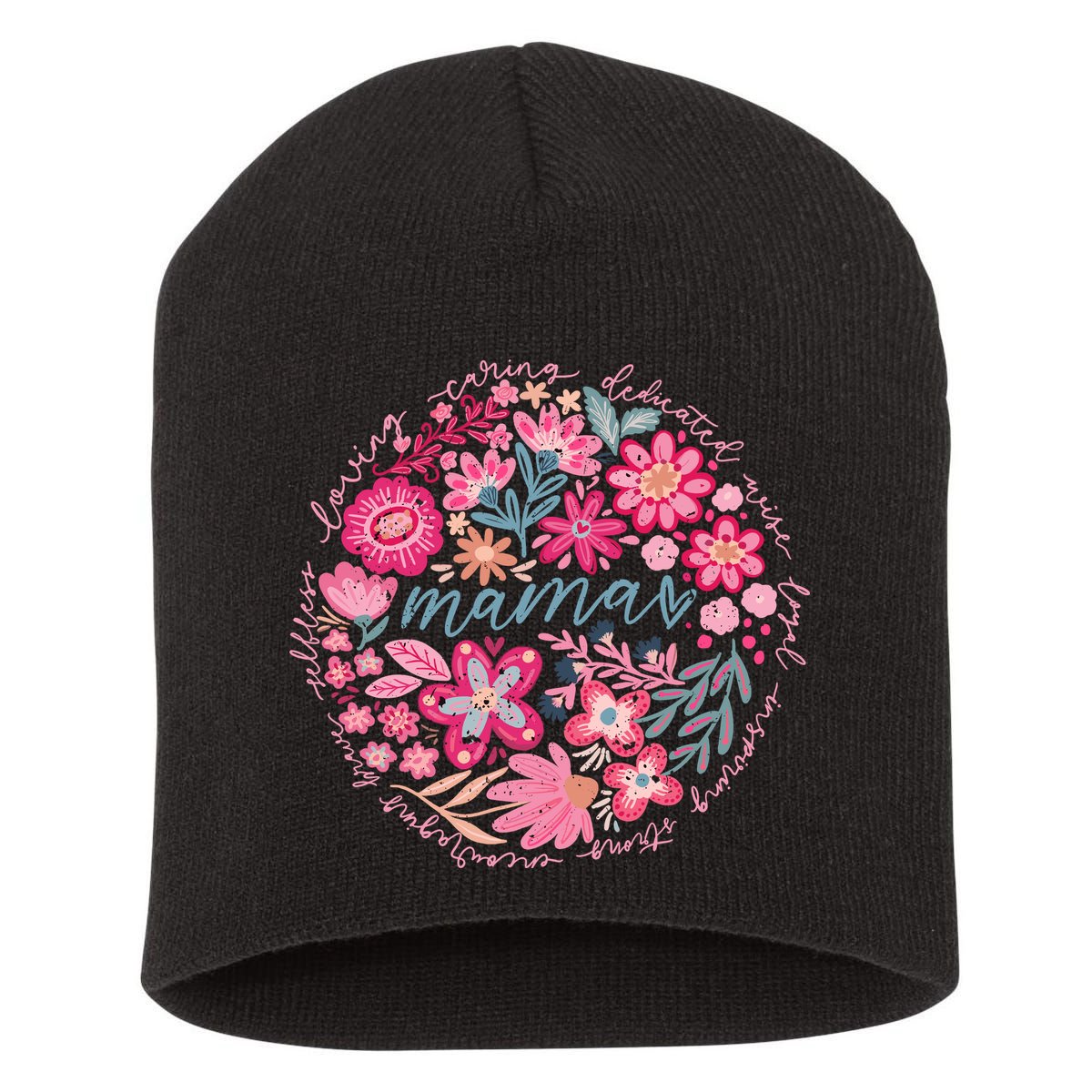 Boho Floral Mama She Is Mom Mothers Day Short Acrylic Beanie