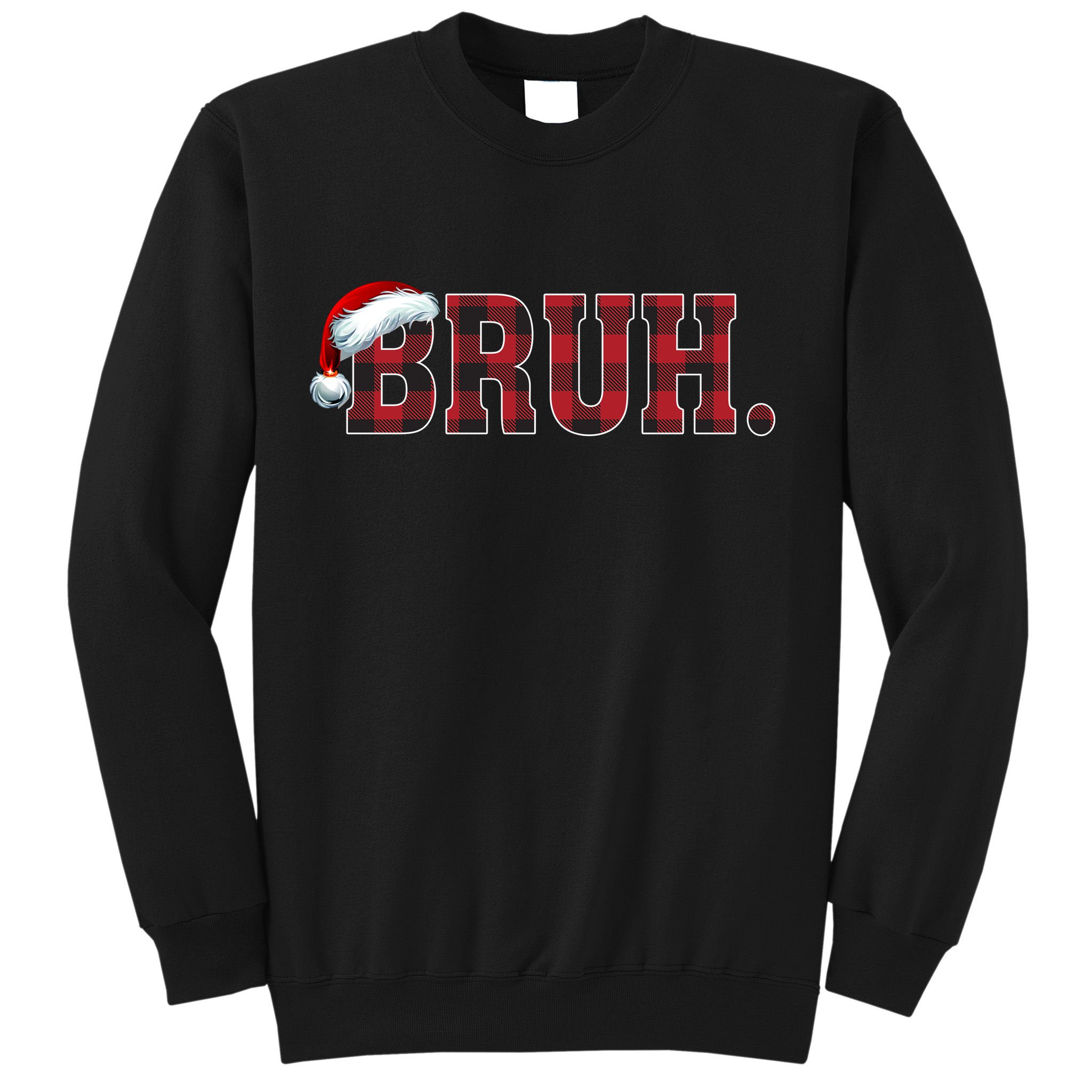 Bruh Funny Merry Christmas Buffalo Plaid Family Matching Pjs Sweatshirt