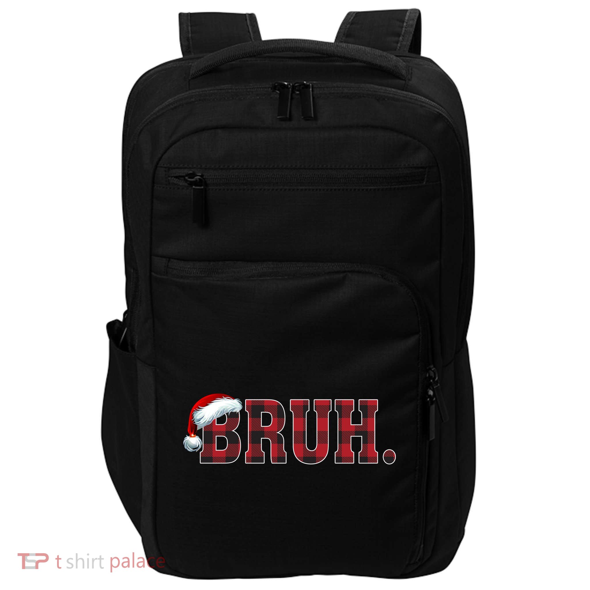 Bruh Funny Merry Christmas Buffalo Plaid Family Matching Pjs Impact Tech Backpack