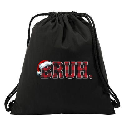 Bruh Funny Merry Christmas Buffalo Plaid Family Matching Pjs Drawstring Bag