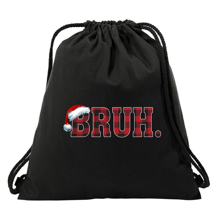 Bruh Funny Merry Christmas Buffalo Plaid Family Matching Pjs Drawstring Bag