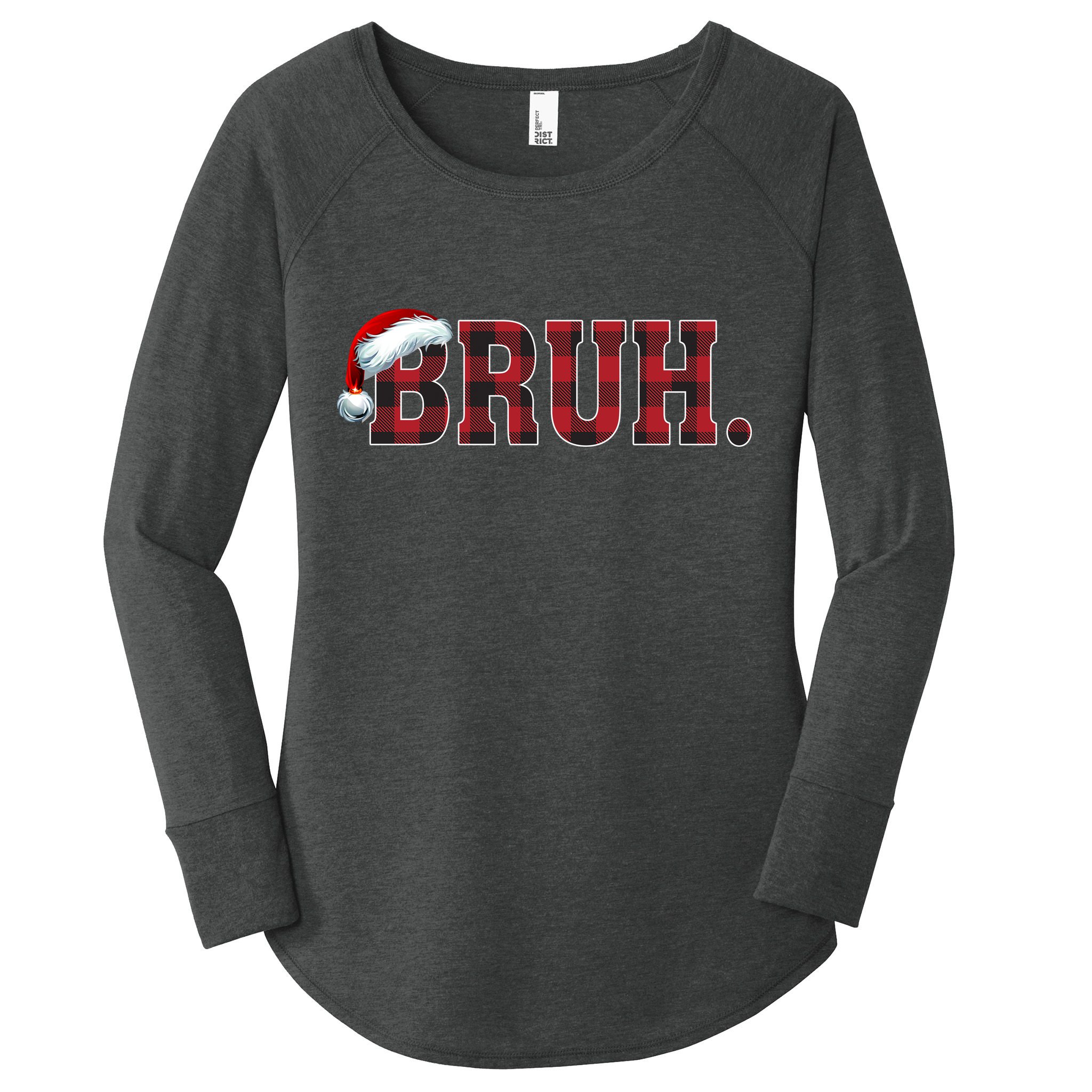 Bruh Funny Merry Christmas Buffalo Plaid Family Matching Pjs Women's Perfect Tri Tunic Long Sleeve Shirt
