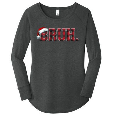 Bruh Funny Merry Christmas Buffalo Plaid Family Matching Pjs Women's Perfect Tri Tunic Long Sleeve Shirt