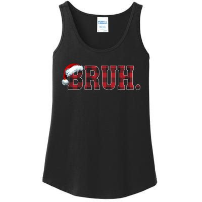 Bruh Funny Merry Christmas Buffalo Plaid Family Matching Pjs Ladies Essential Tank