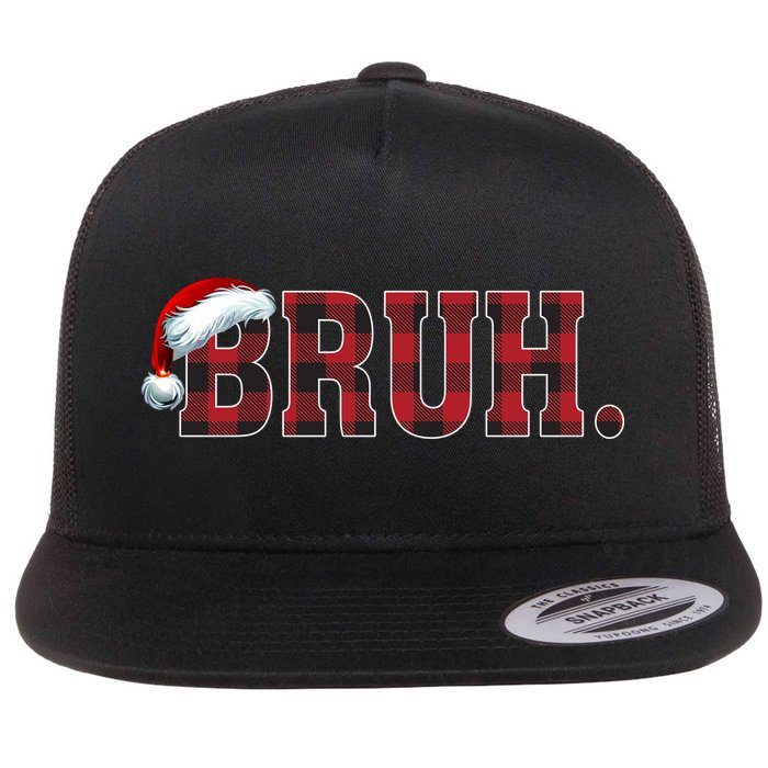 Bruh Funny Merry Christmas Buffalo Plaid Family Matching Pjs Flatbill Hat