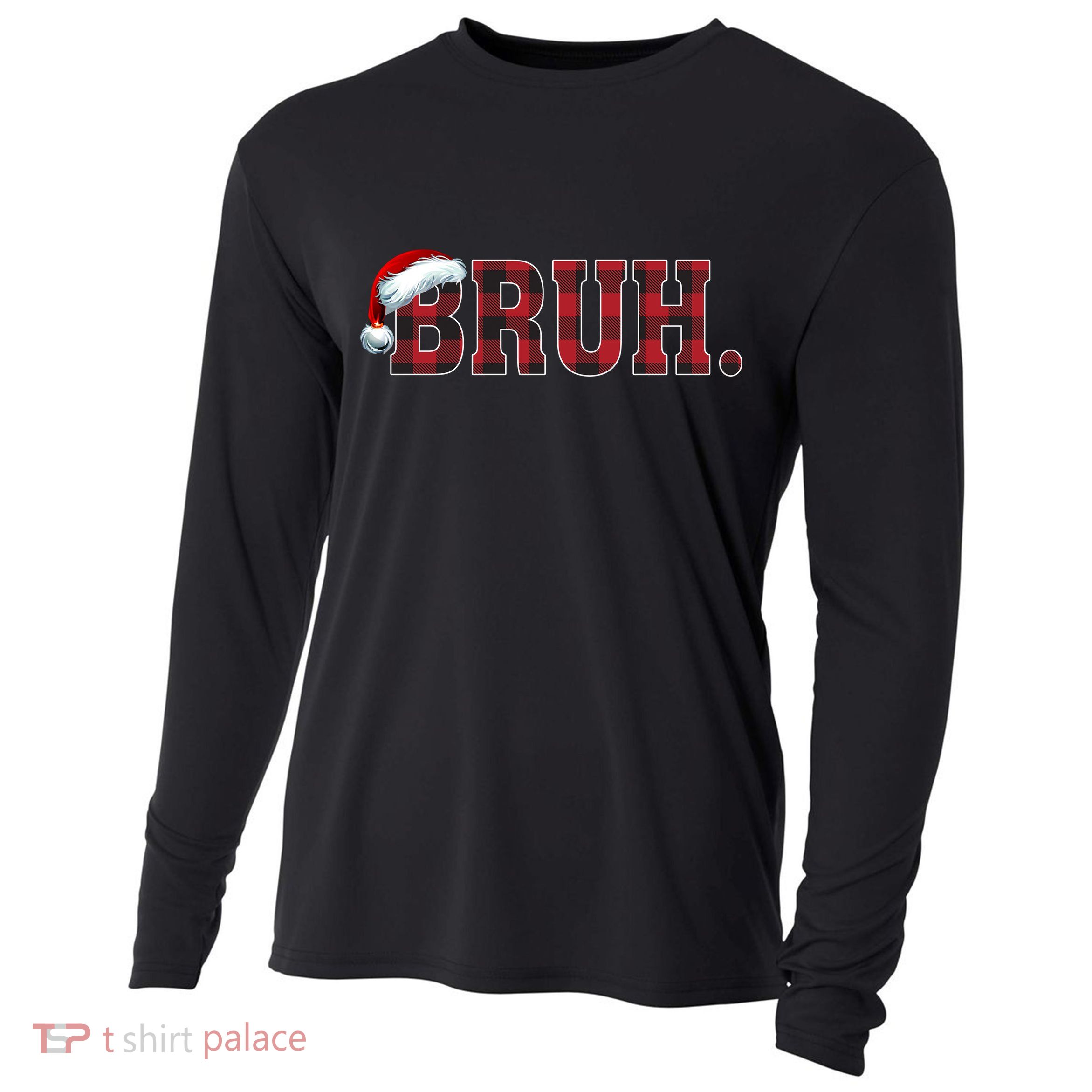Bruh Funny Merry Christmas Buffalo Plaid Family Matching Pjs Cooling Performance Long Sleeve Crew