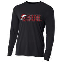 Bruh Funny Merry Christmas Buffalo Plaid Family Matching Pjs Cooling Performance Long Sleeve Crew