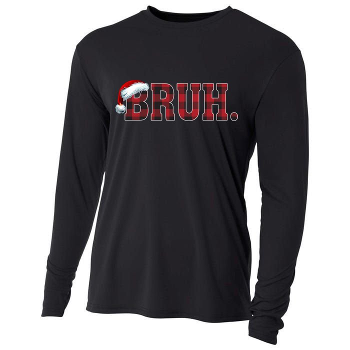 Bruh Funny Merry Christmas Buffalo Plaid Family Matching Pjs Cooling Performance Long Sleeve Crew