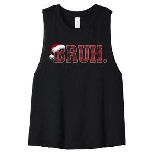 Bruh Funny Merry Christmas Buffalo Plaid Family Matching Pjs Women's Racerback Cropped Tank