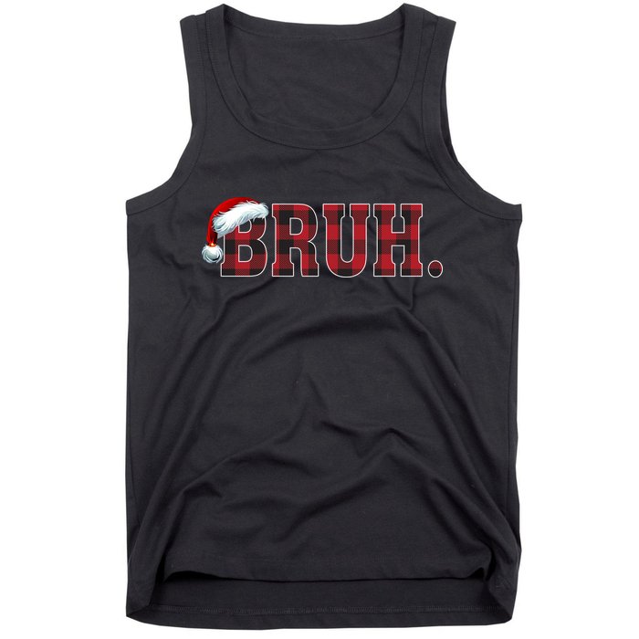 Bruh Funny Merry Christmas Buffalo Plaid Family Matching Pjs Tank Top