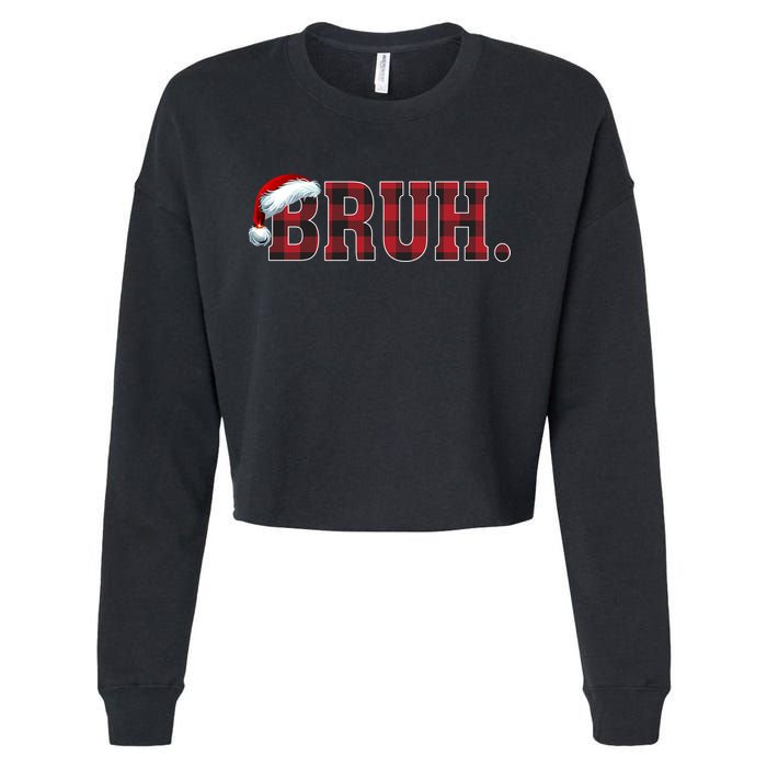 Bruh Funny Merry Christmas Buffalo Plaid Family Matching Pjs Cropped Pullover Crew