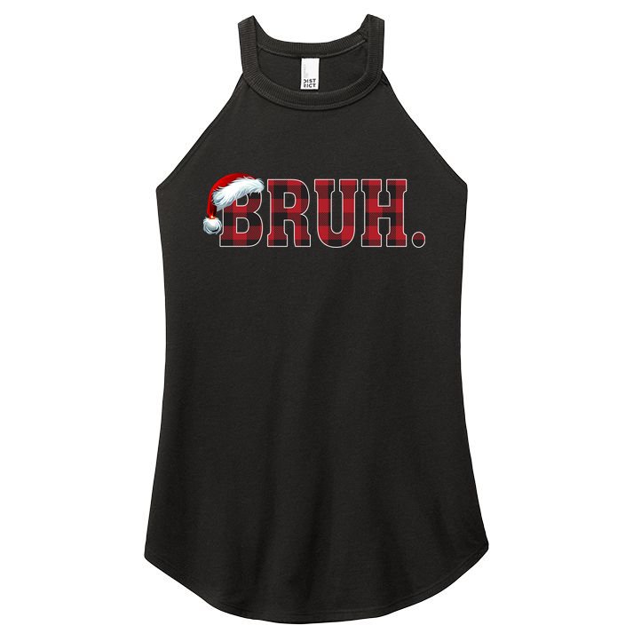 Bruh Funny Merry Christmas Buffalo Plaid Family Matching Pjs Women's Perfect Tri Rocker Tank