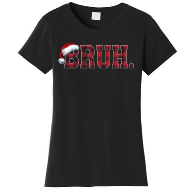 Bruh Funny Merry Christmas Buffalo Plaid Family Matching Pjs Women's T-Shirt