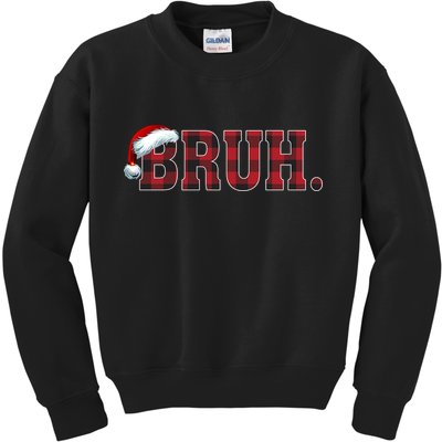 Bruh Funny Merry Christmas Buffalo Plaid Family Matching Pjs Kids Sweatshirt