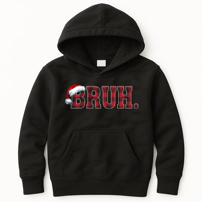 Bruh Funny Merry Christmas Buffalo Plaid Family Matching Pjs Kids Hoodie