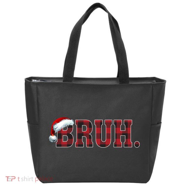 Bruh Funny Merry Christmas Buffalo Plaid Family Matching Pjs Zip Tote Bag