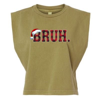 Bruh Funny Merry Christmas Buffalo Plaid Family Matching Pjs Garment-Dyed Women's Muscle Tee