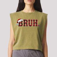 Bruh Funny Merry Christmas Buffalo Plaid Family Matching Pjs Garment-Dyed Women's Muscle Tee