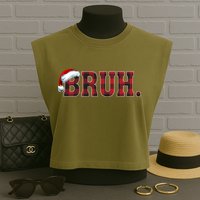 Bruh Funny Merry Christmas Buffalo Plaid Family Matching Pjs Garment-Dyed Women's Muscle Tee