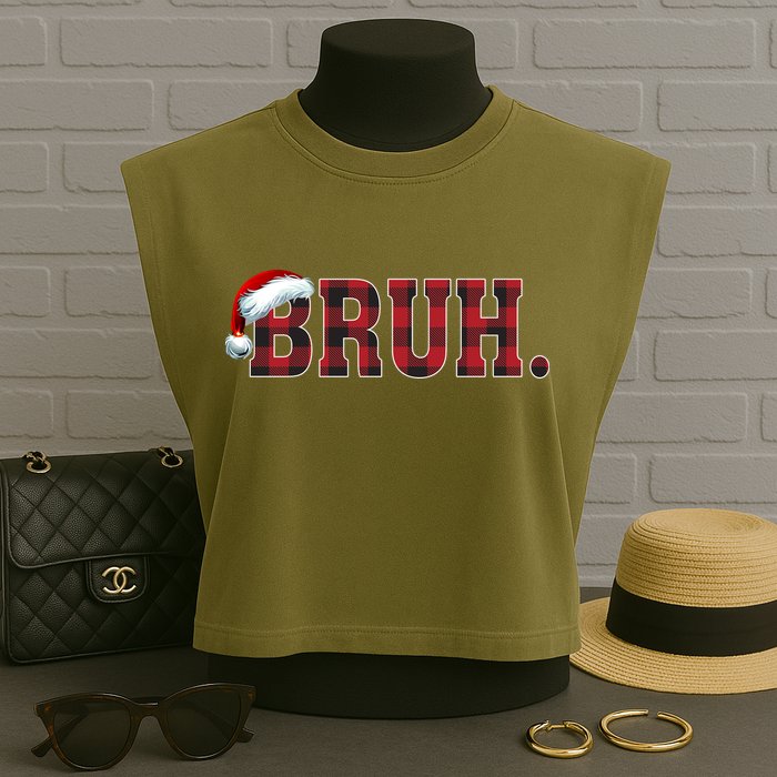 Bruh Funny Merry Christmas Buffalo Plaid Family Matching Pjs Garment-Dyed Women's Muscle Tee