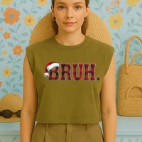 Bruh Funny Merry Christmas Buffalo Plaid Family Matching Pjs Garment-Dyed Women's Muscle Tee