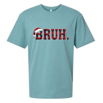 Bruh Funny Merry Christmas Buffalo Plaid Family Matching Pjs Sueded Cloud Jersey T-Shirt