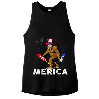 Bigfoot Fireworks Merica 4th Of July Sasquatch Ladies PosiCharge Tri-Blend Wicking Tank
