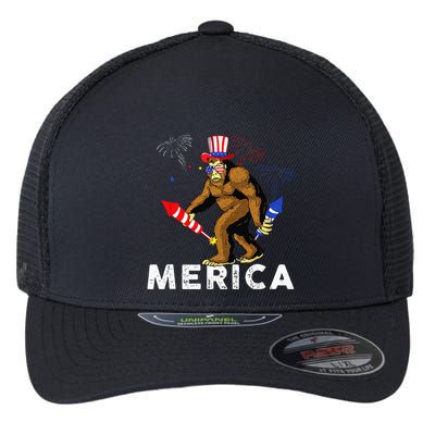 Bigfoot Fireworks Merica 4th Of July Sasquatch Flexfit Unipanel Trucker Cap