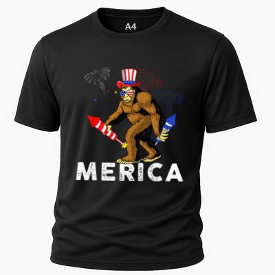 Bigfoot Fireworks Merica 4th Of July Sasquatch Performance Shirt