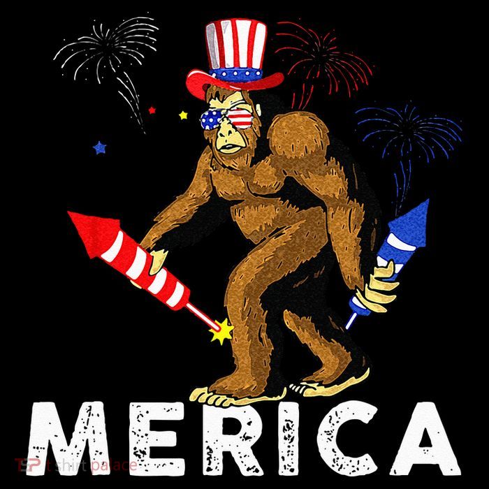Bigfoot Fireworks Merica 4th Of July Sasquatch Performance Shirt