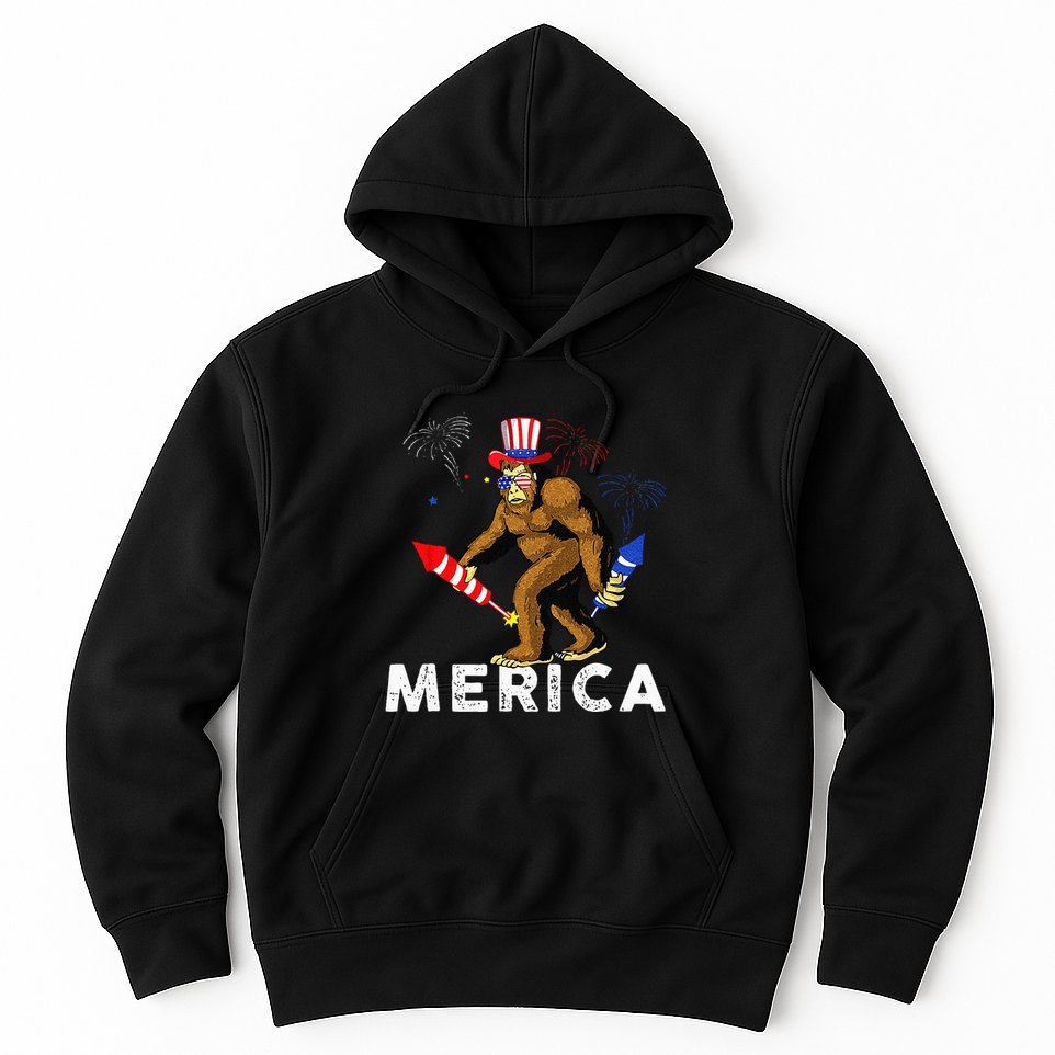 Bigfoot Fireworks Merica 4th Of July Sasquatch Hoodie