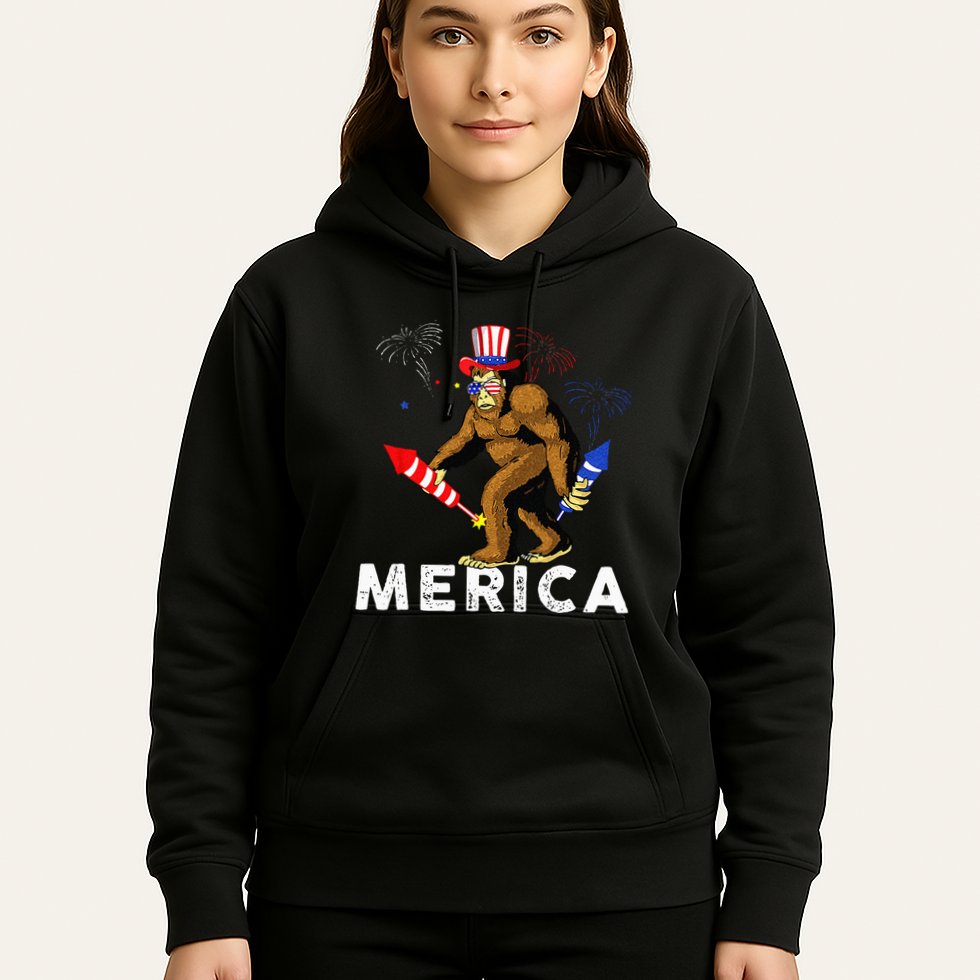 Bigfoot Fireworks Merica 4th Of July Sasquatch Hoodie