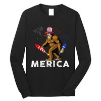 Bigfoot Fireworks Merica 4th Of July Sasquatch Long Sleeve Shirt
