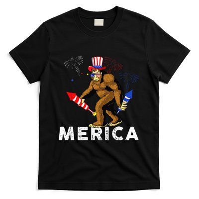 Bigfoot Fireworks Merica 4th Of July Sasquatch T-Shirt