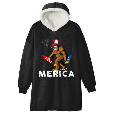 Bigfoot Fireworks Merica 4th Of July Sasquatch Hooded Wearable Blanket