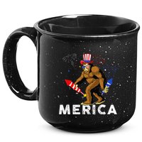 Bigfoot Fireworks Merica 4th Of July Sasquatch 15oz Campfire Ceramic Mug