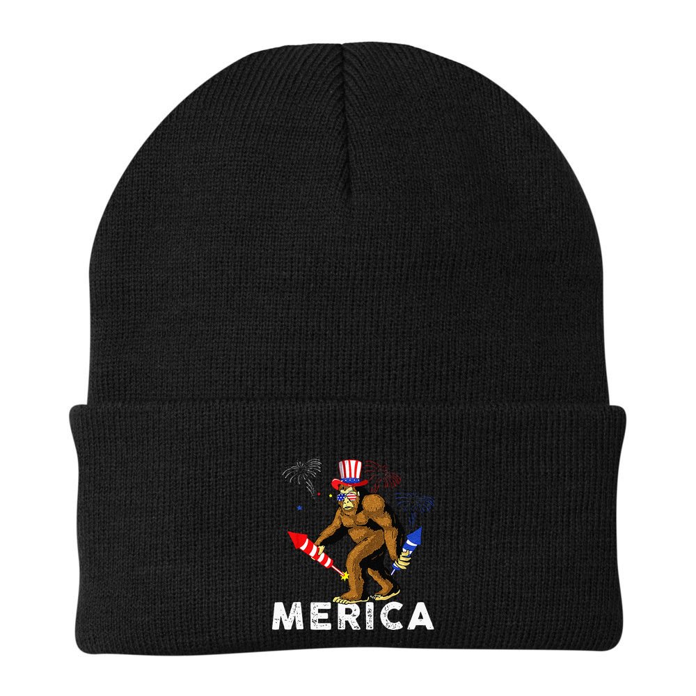 Bigfoot Fireworks Merica 4th Of July Sasquatch Beanie