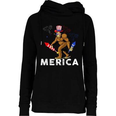 Bigfoot Fireworks Merica 4th Of July Sasquatch Womens Funnel Neck Pullover Hood