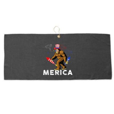 Bigfoot Fireworks Merica 4th Of July Sasquatch Large Microfiber Waffle Golf Towel