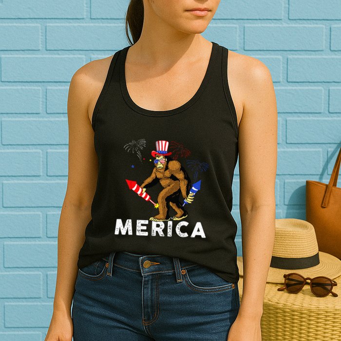 Bigfoot Fireworks Merica 4th Of July Sasquatch Womens Tank Top