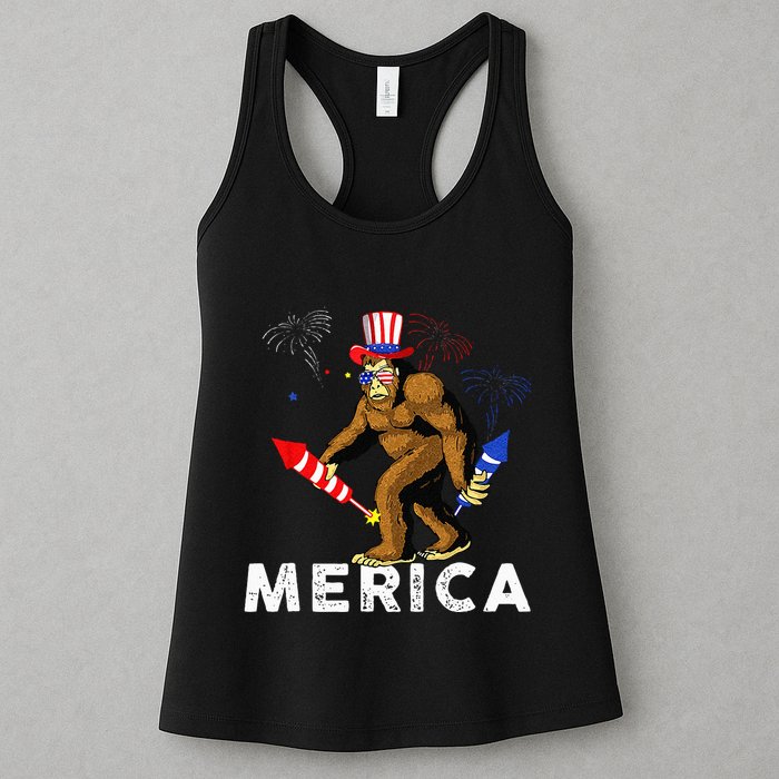 Bigfoot Fireworks Merica 4th Of July Sasquatch Womens Tank Top