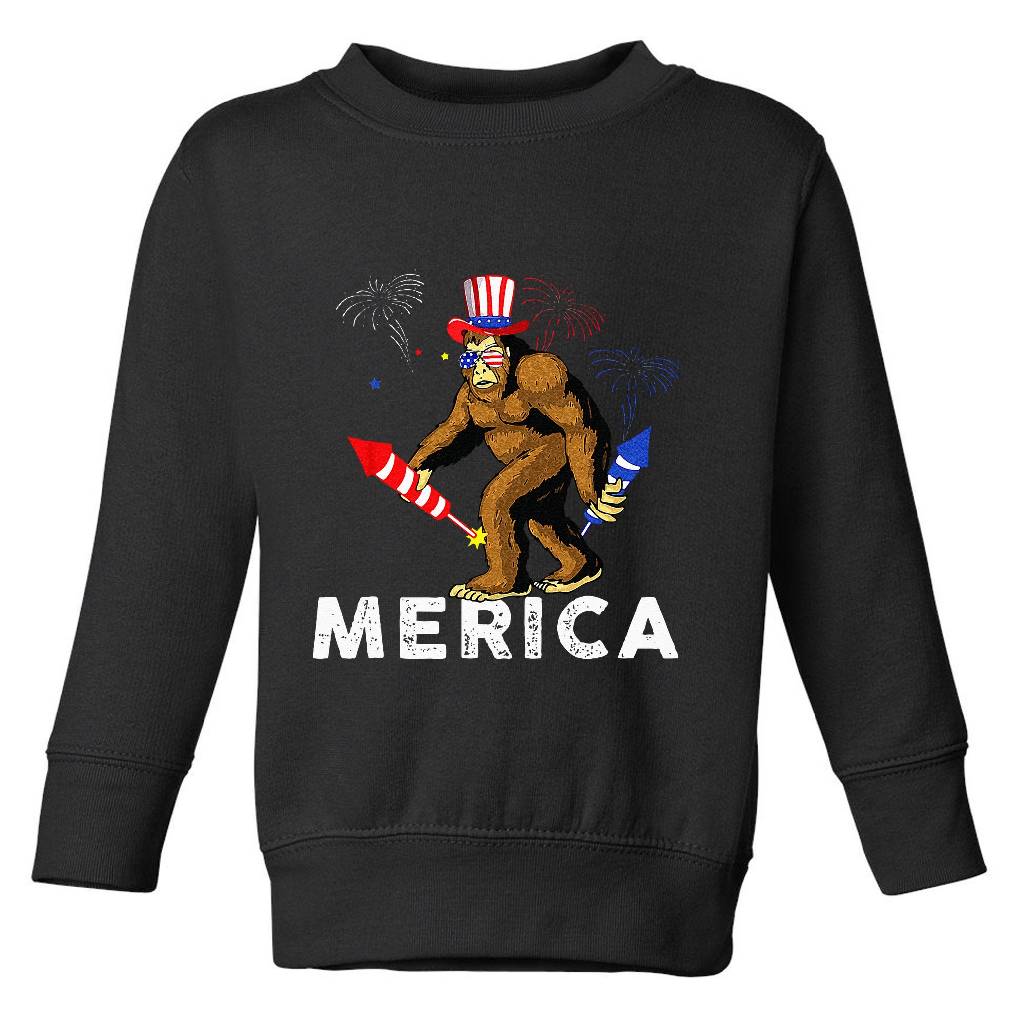 Bigfoot Fireworks Merica 4th Of July Sasquatch Toddler Sweatshirt