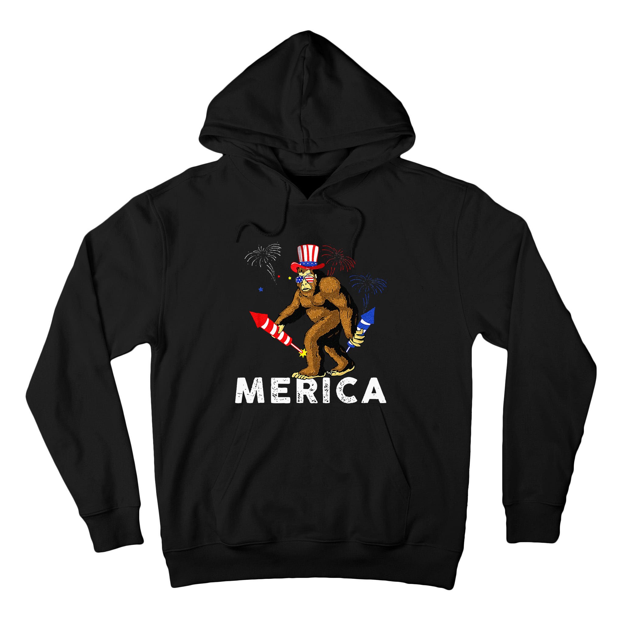 Bigfoot Fireworks Merica 4th Of July Sasquatch Tall Hoodie