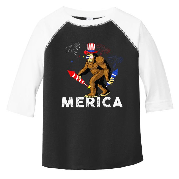 Bigfoot Fireworks Merica 4th Of July Sasquatch Toddler Fine Jersey T-Shirt