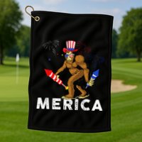 Bigfoot Fireworks Merica 4th Of July Sasquatch Golf Towel