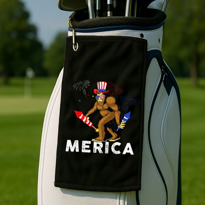 Bigfoot Fireworks Merica 4th Of July Sasquatch Golf Towel