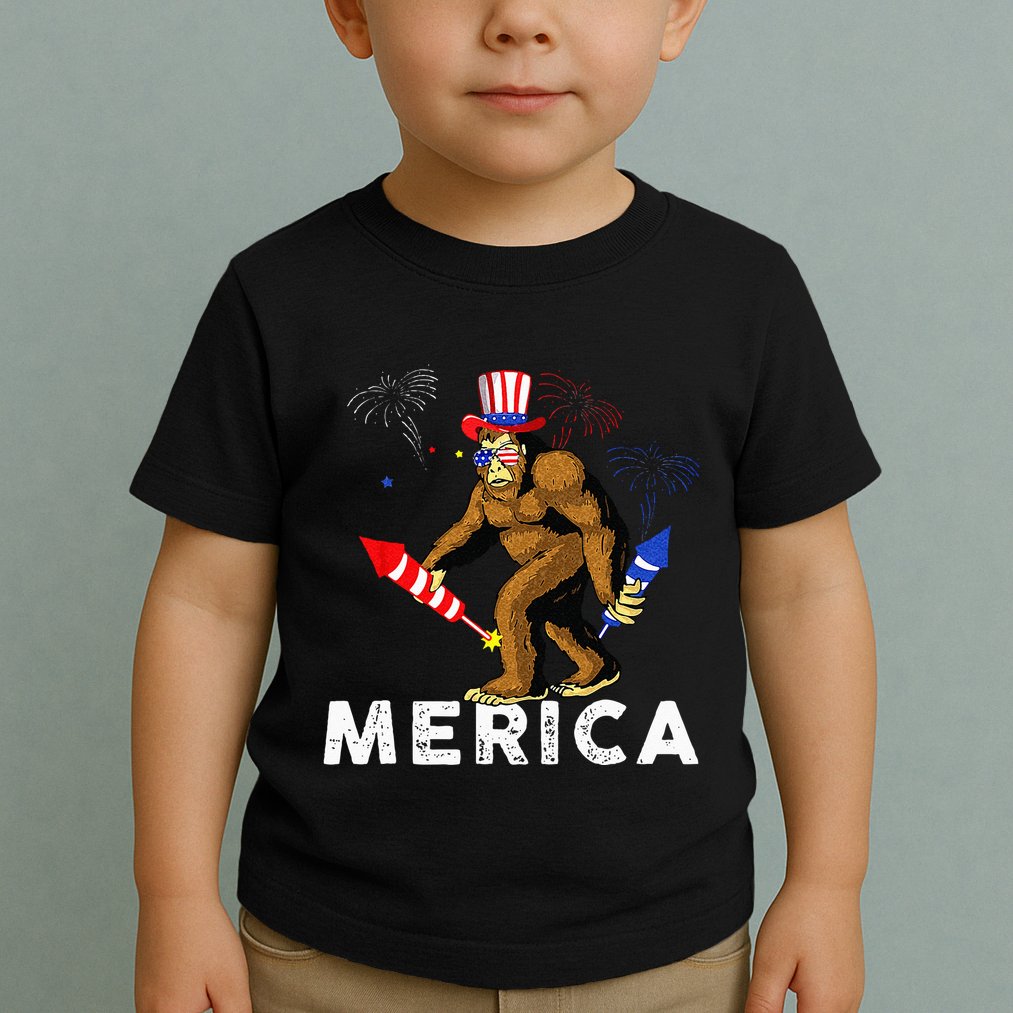 Bigfoot Fireworks Merica 4th Of July Sasquatch Toddler T-Shirt